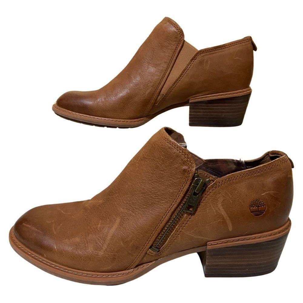 Timberland Sutherlin Bay Brown Leather Heeled Ankle Zip Shootie Boots - Picture 7 of 10